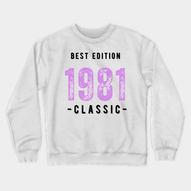 Vintage Birthday Year 1981 Black Crewneck Sweatshirt by Let's Go Store